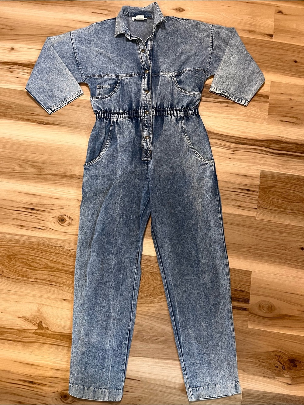 Vintage 80s IDEAS Acid Wash Denim Jumpsuit Jean Boiler Coveralls Elastic Small S